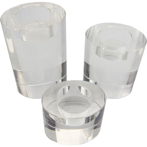 Modern 3-Piece Solid Clear Glass Tealight Candle Holder Set in 3 Heights - Picture 5 of 7